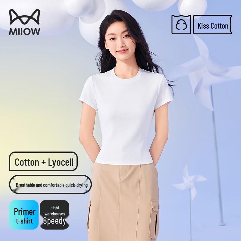 

MiiOW 2025 New Women s Lightweight Cotton Lyocell Round Neck Short Sleeve T-Shirt L