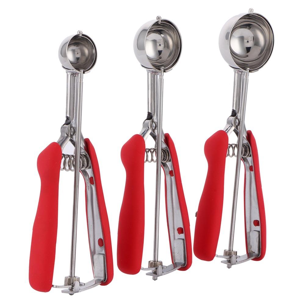 3pcs Set Stainless Steel Ice Cream Scoop Set Trigger Release Stainless Steel Scoop  Baking