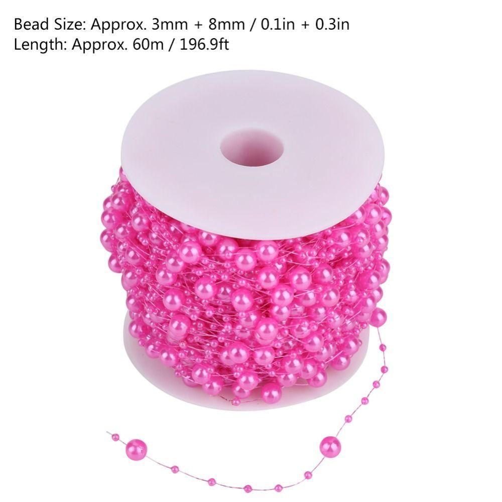 60m Roll Pearl Wire Beads 3mm+8mm Plastic Beads Pearl Bead String Pearl Garland String DIY Wedding Decoration
