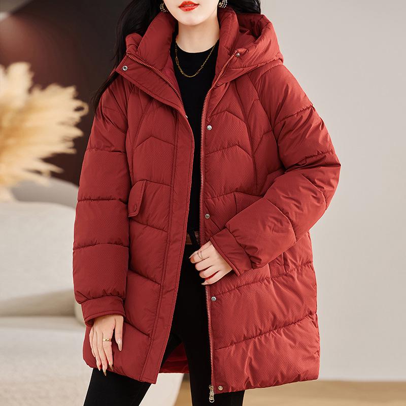 Women's Mid-Length Korean Style Thickened Winter Cotton Jacket - Loose Fit, Plus Size, Fashionable Coat