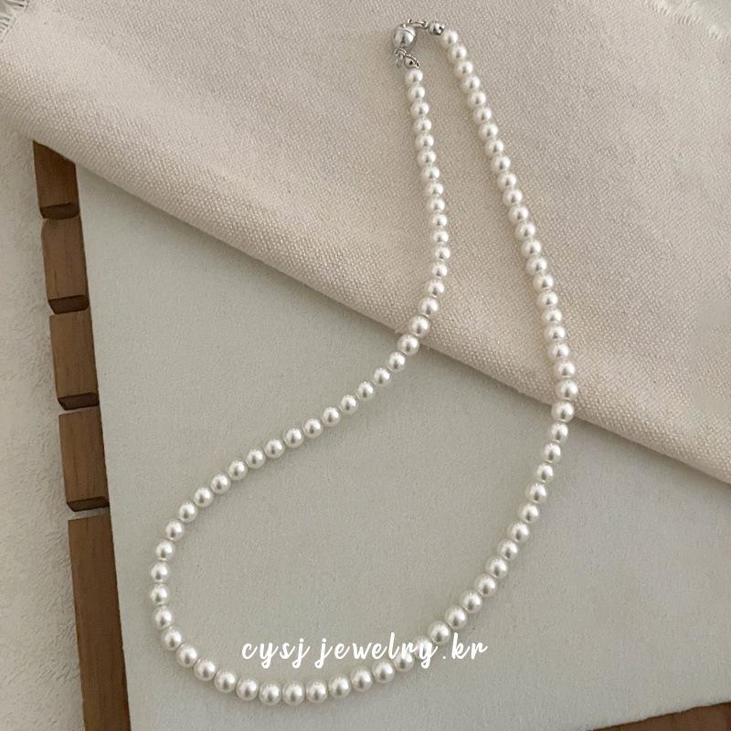 Cui Yan S925 Sterling Silver Korean Style Pearl Magnetic Clasp Necklace for Women - Elegant Versatile Clavicle Chain