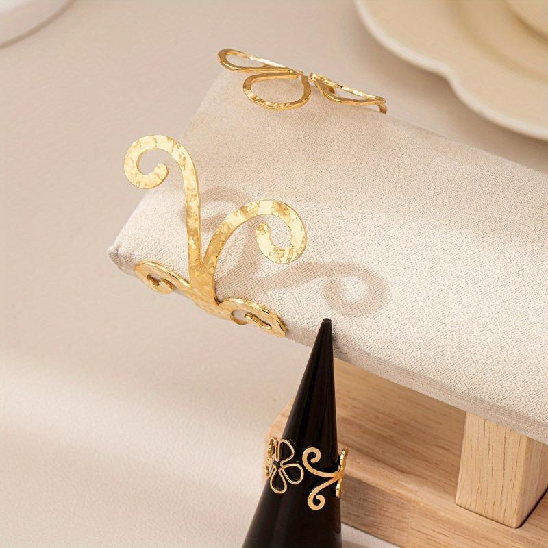 1 Set Elegant Adjustable Hollow Out Flower Bangle Ring Set Geometric Floral Pattern Open Cuff Bracelets Jewelry For Party Gift
