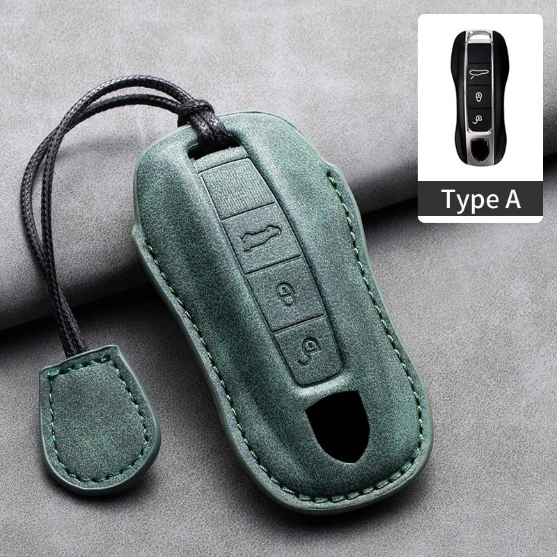 Leather Car Key Case Cover Shell Fob For Porsche Panamera Spyder Carrera Macan Cayman Cayenne 911 970 981 991 Car Keychains
