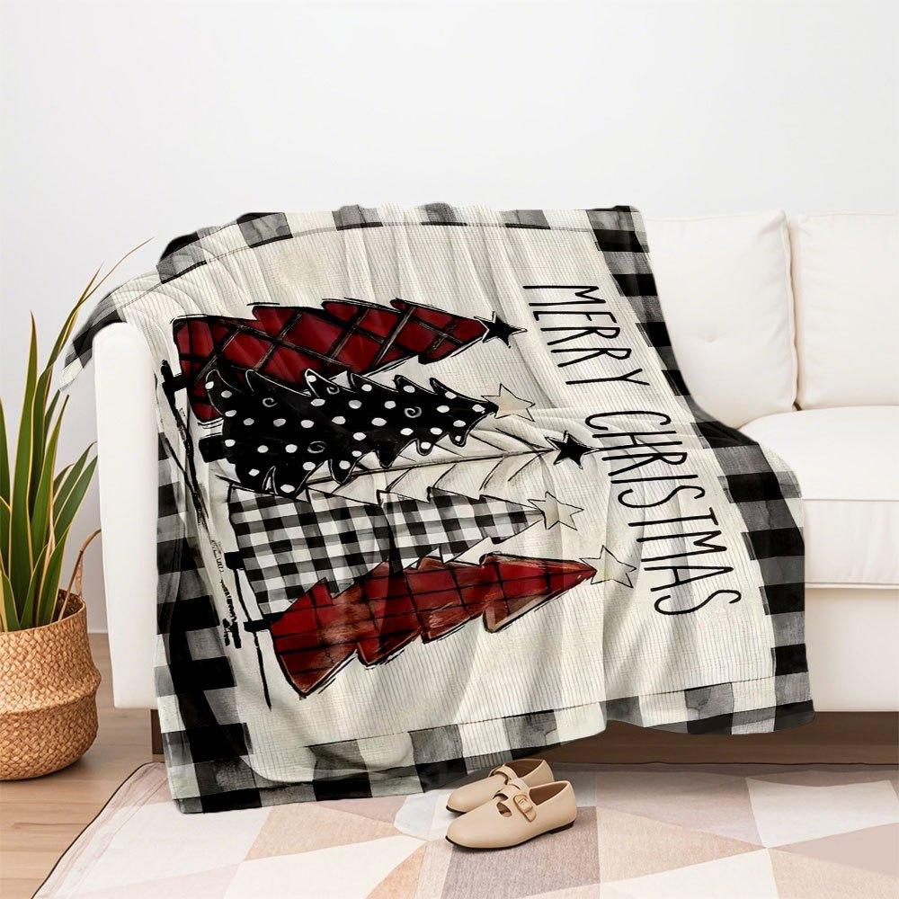 Weihnachtsbaum Karo Flagge - Frohe Weihnachten DekorationenDecke Flanell Überwurfdecke für Sofa, Bett, Reisen, Camping, Büro, Couch,
