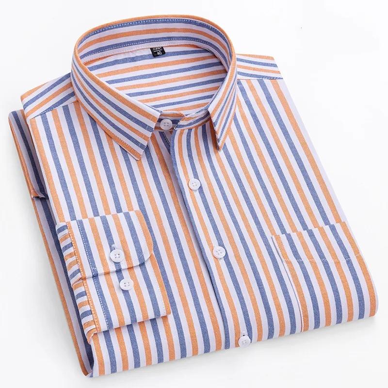 8XL 100% Cotton Oxford Striped Plaid Longsleeve Shirt for Men Dress Shirts High Quality Pure Color Business Button Up Shirt