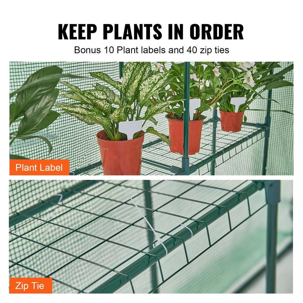 Walk-in Green House, 4.6 X 4.6 X 6.6 Ft Greenhouse with Shelves, Set Up In Minutes, High Strength PE Cover with Doors & Windows and Steel Frame,