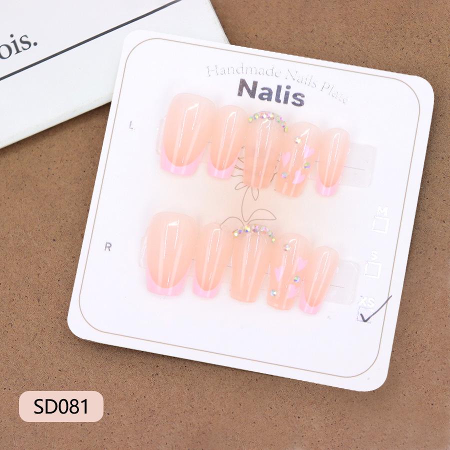 Розовое сердце со стразами – Французский маникюр – Нюдовые Модные Носимые Ногти M