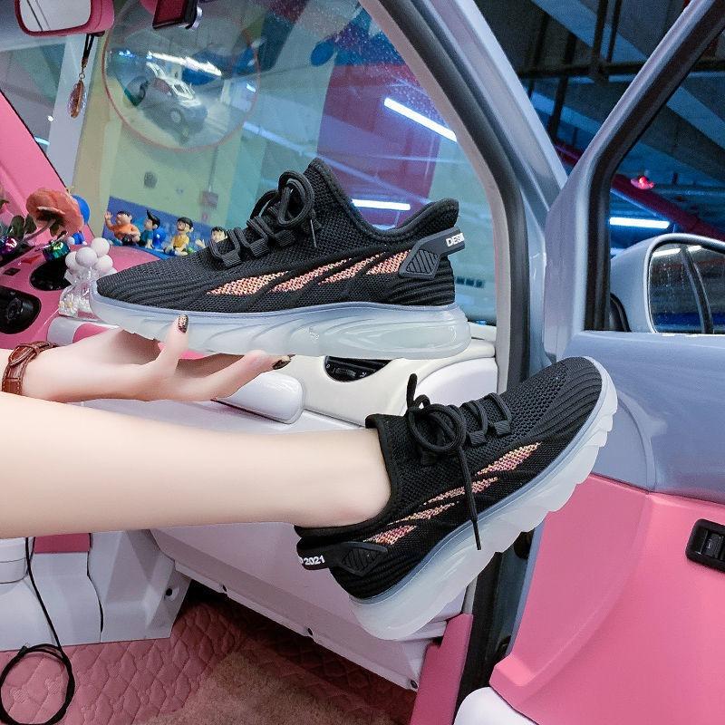 Jelly Sole Women's Shoes New Women's Casual Shoes Running Trendy Shoes Flying Woven Breathable Sneakers Women