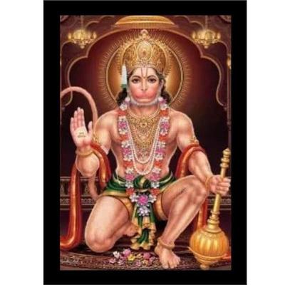 Neem Karoli Baba Religiös fotoram målning med Lord Hanuman Swaroop för mandir och heminredning