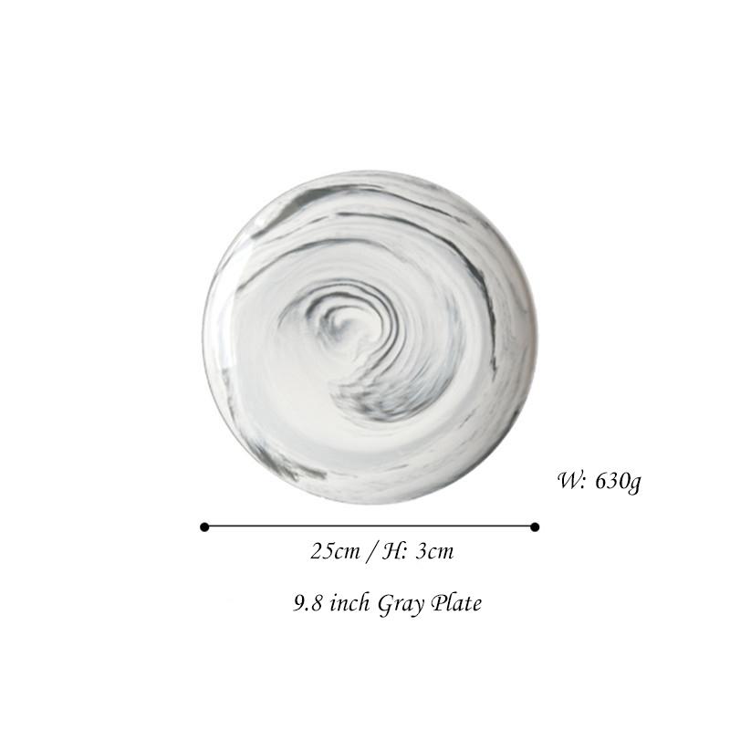 Servírovací talíř v moderním mramorovém designu Keramický talíř Porcelánové nádobí Dezertní nádobí Těstoviny Talíř na steaky Vhodné do mikrovlnné trouby