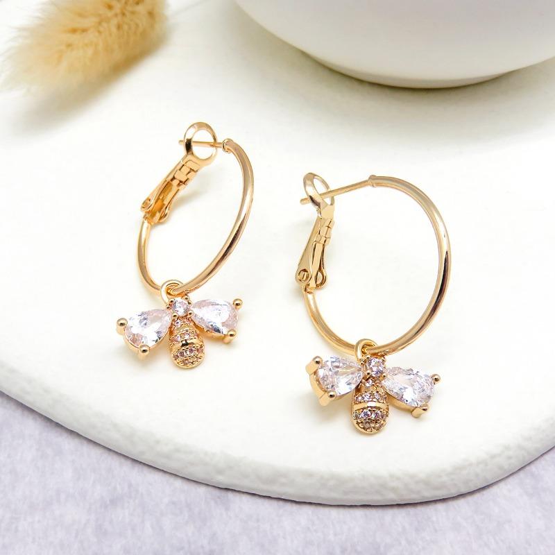 Light Luxury Zircon Bee Gold Niche High-end Earrings