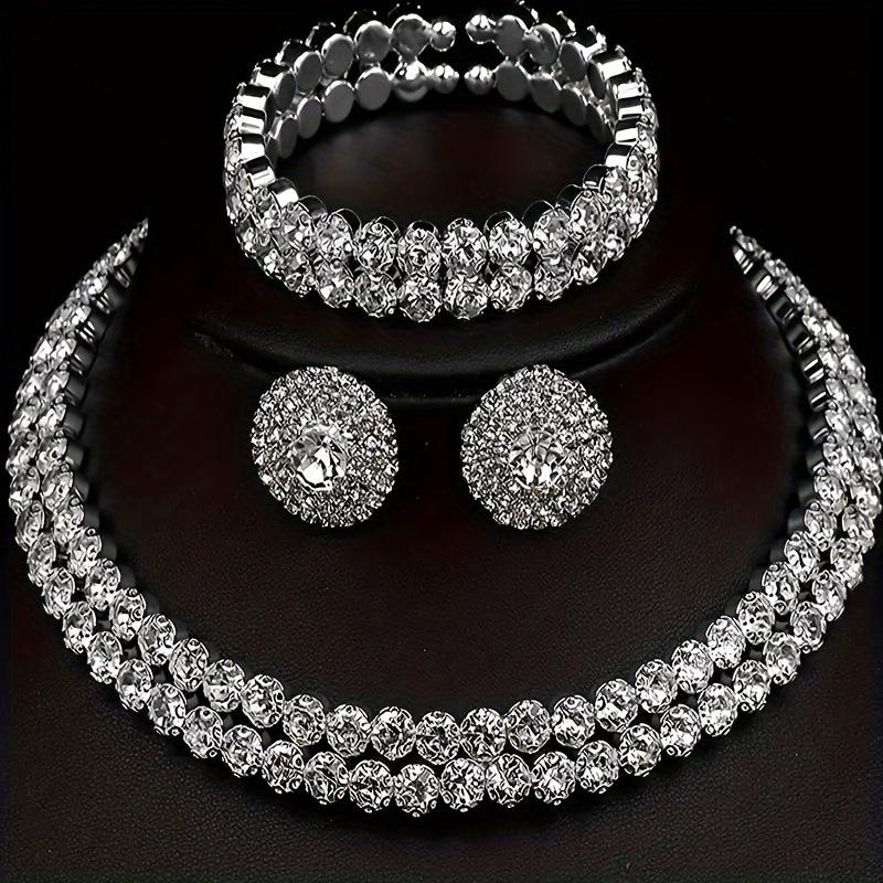 Glänzendes dreiteiliges Halsketten-Set Strass-Halskette kombiniert mit passendem Armband und Ohrringen