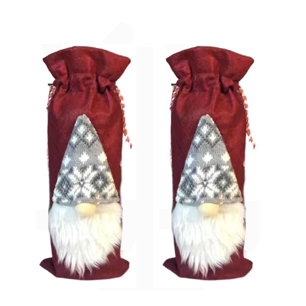 2Pcs Santa Christmas Faceless Doll Wine Cap Mini Cartoon Christmas Wine Bottle Bag Kawaii Reusable Christmas Wine Bottle Cover