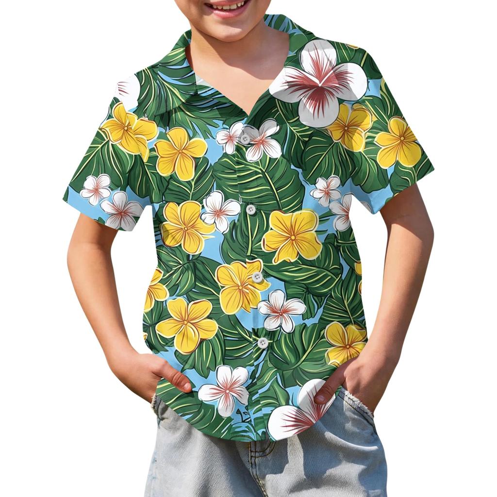 Jungen kurzärmeliges Hawaiihemd, Kinder Sommer Hemd mit Knöpfen
