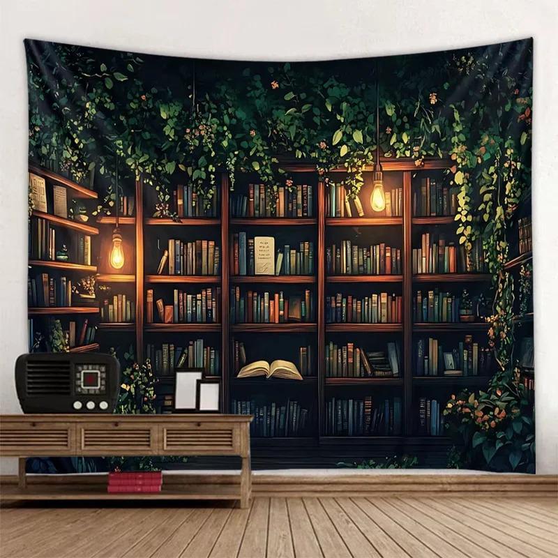 Library Enchanted Bookshelf Tapestry | Aesthetic Wall Art | Home Accents Decor for Living Room Dorm Bedroom