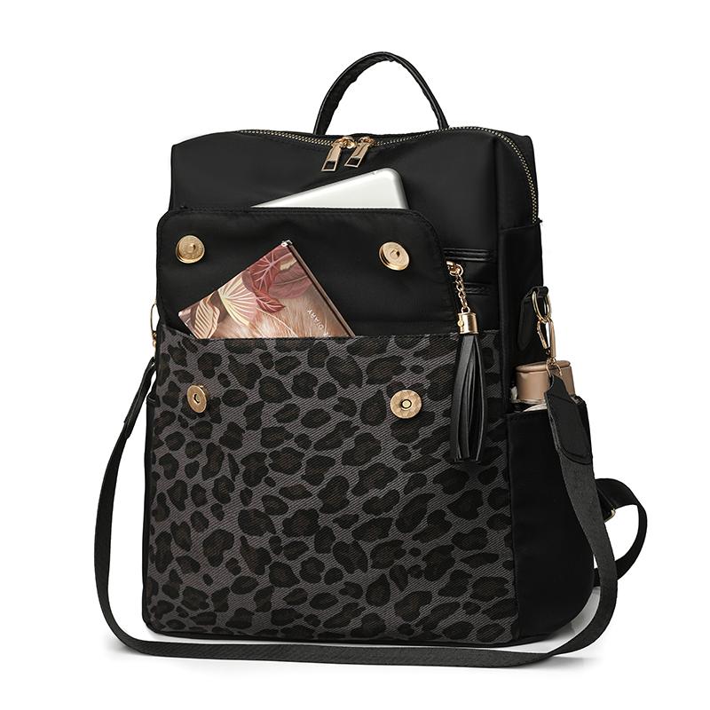 Vintage Leopard Print Backpack Women's Multi-functional Shoulder Bag Large Capacity Leopard Print Student Schoolbag
