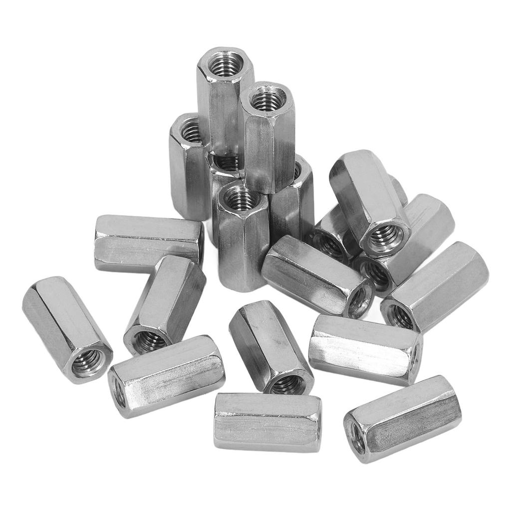 20 Stück Sechskant-Verbindungsmutter M6 Edelstahl Rostbeständig Verbinder-Mutter-Set Silber