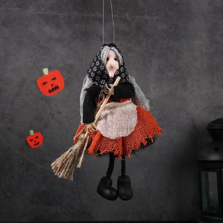Eerie Apron Witch with Broom Suspended Decoration Chilling Adorment for Halloween Parties and Event Festives Ornament