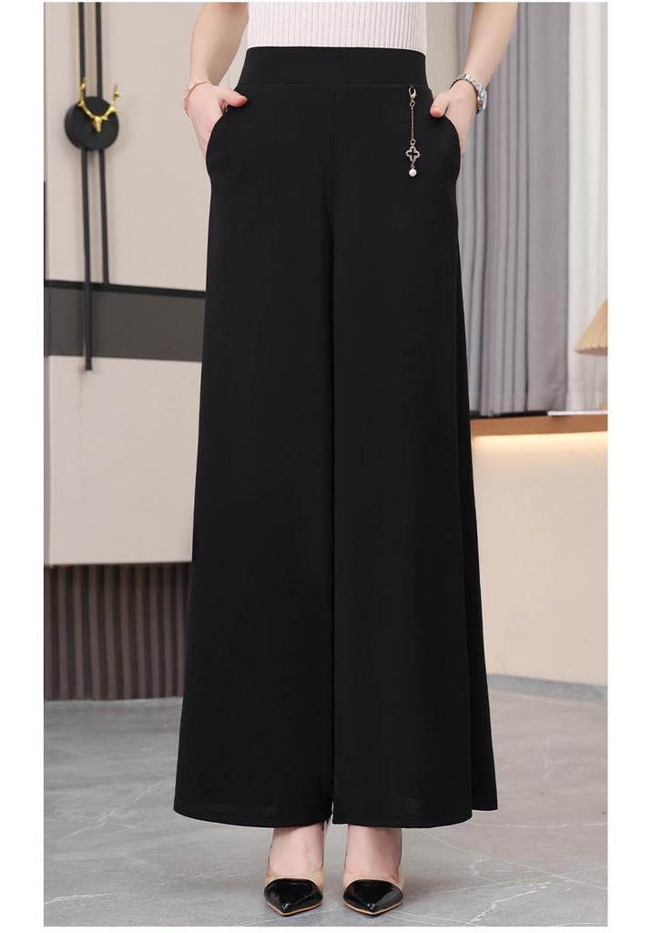High-Waist Wide-Leg Drapey Pants for Middle-Aged & Elderly Women - Casual, Loose, Straight-Leg Fit for Spring & Autumn