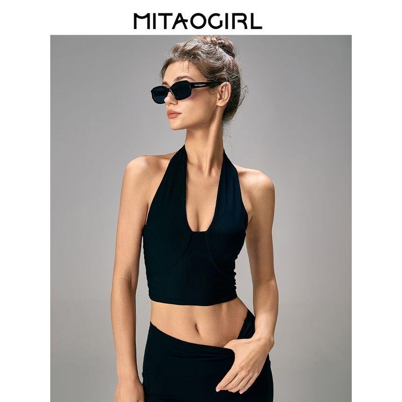 Mitaogirl Kendall Sports Underwear Women Shockproof Running Fitness Bra Hanging Neck Beauty Back Yoga Clothes V-neck Top