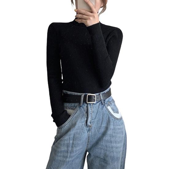 Women Knitting Tops Turtleneck Long Sleeve Solid Color Bottom Sweater Slim Fit Knitting Pullover Tops Autumn Winter Wear