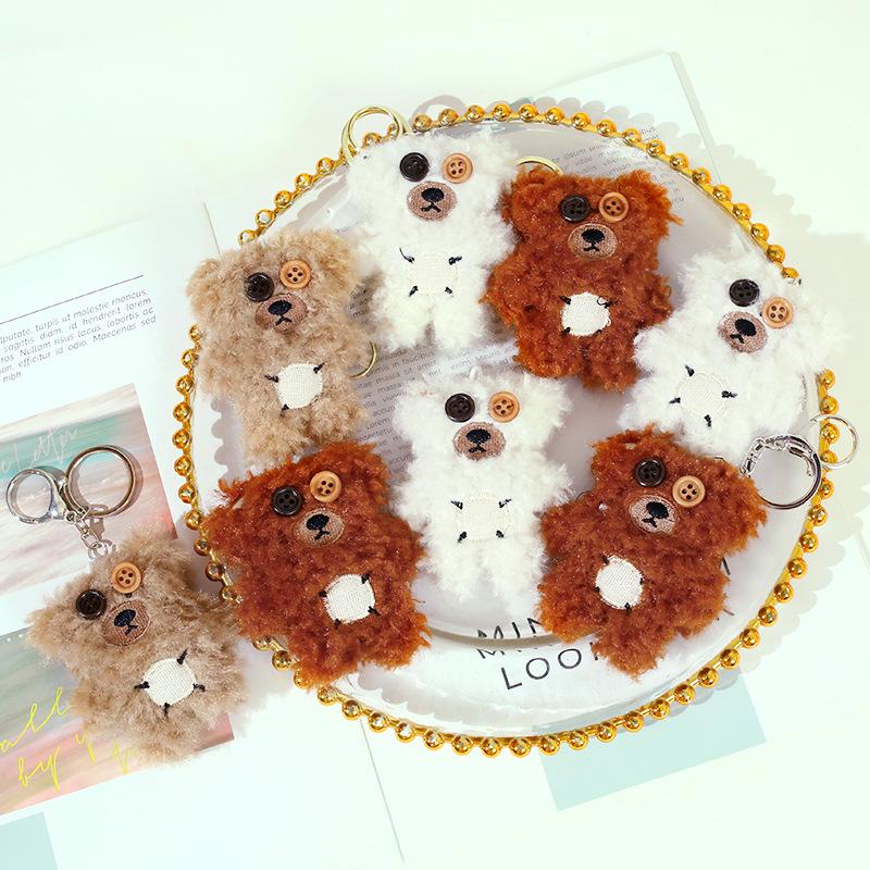Cartoon Plush Bear Doll Keychain with Button Eyes