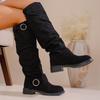 2025 φθινόπωρο και χειμώνας νέες πλισέ μπότες στοίβαξης γυναικείες λεπτές μπότες χοντρό τακούνι χοντρή σόλα σουέτ μεγάλο μέγεθος μπότες ιππότη