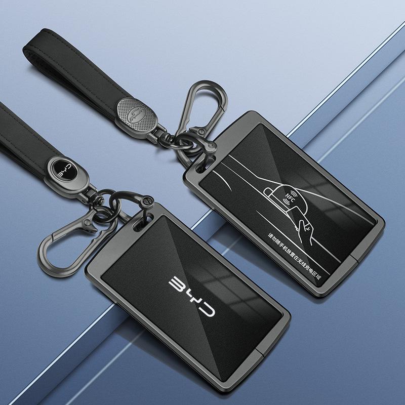 BYD Yuan Pro/Plus Car Key Cover - Genuine Leather Protective Shell with Metal Keychain