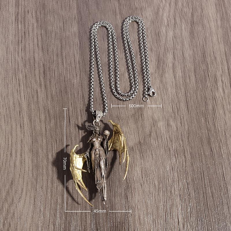 Golden Wings Mother of Demon Pendant Female Soldier Witch Necklace Couple Trend Jewelry Anniversary Gift