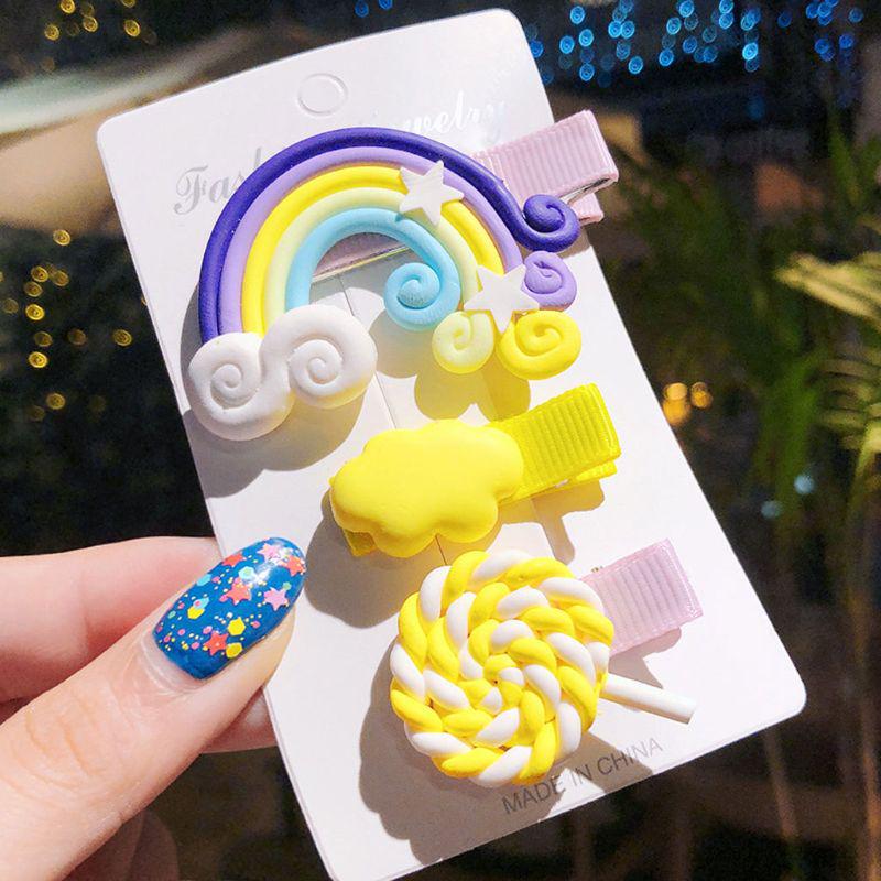 Cute Colorful Polymer Clay Children Headwear Rainbow Cloud Lollipop Hairpins
