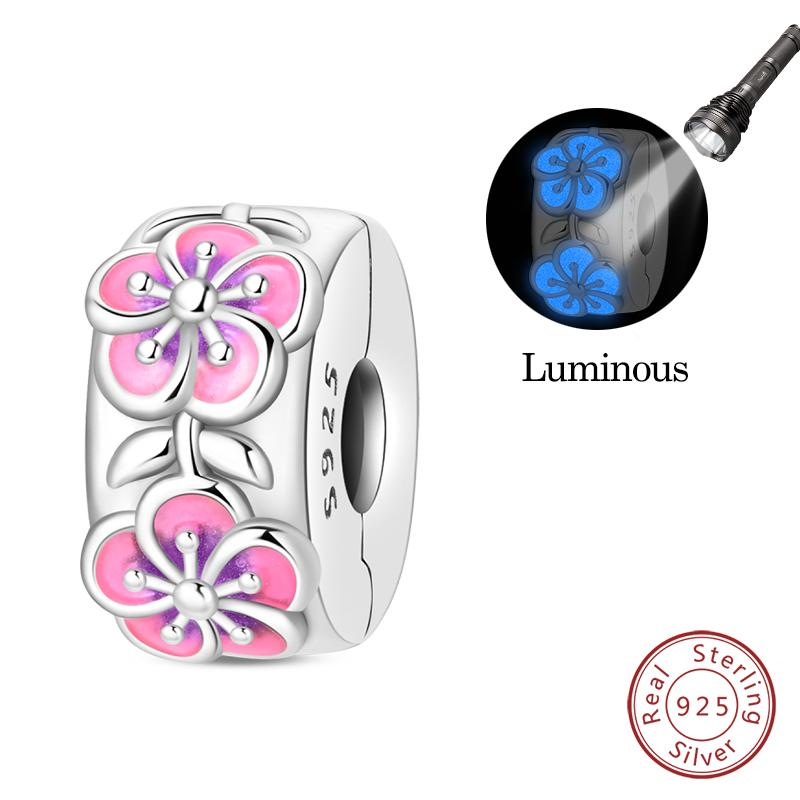 Copper Pink Love Series Charm Love Cube Little Bear Luminous Pendant Fit Original Bracelet Romantic Wedding Jewelry