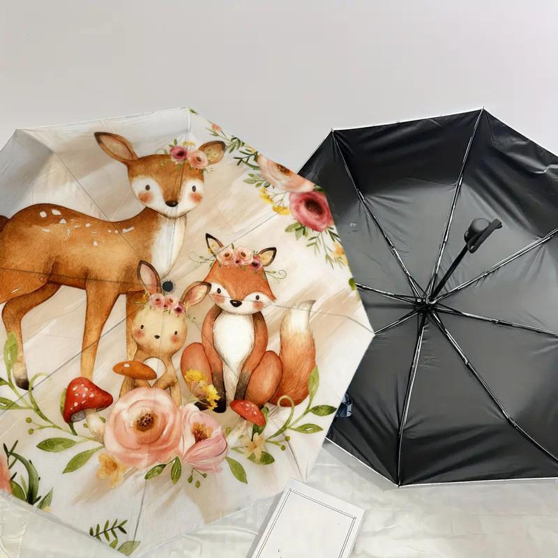 1pc Forest Animals Automatic Folding Umbrella, Heavy Duty 8 Rib Iron Frame,  Suitable for Travel, Daily Use, Birthday, Decor Gift M0104046