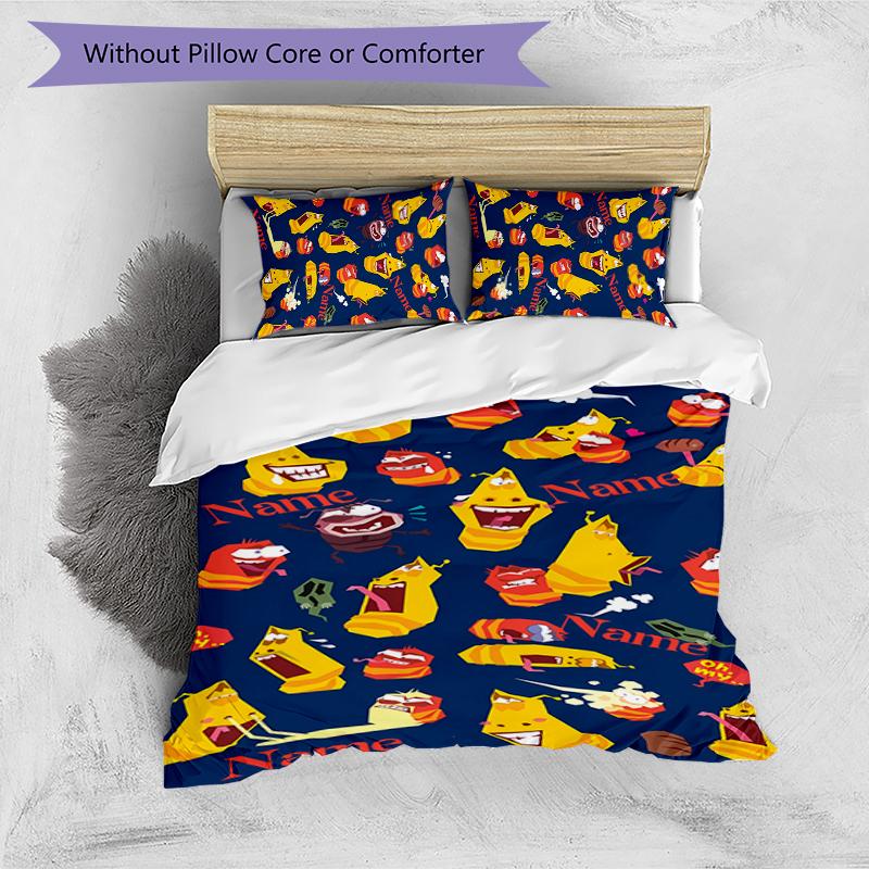 3pcs Custom Name Cartoon Larva Bedding Set Duvet Cover Closure Includes 1 Duvet Cover & 2 Pillowcases for All Seasons Bedroom Decor