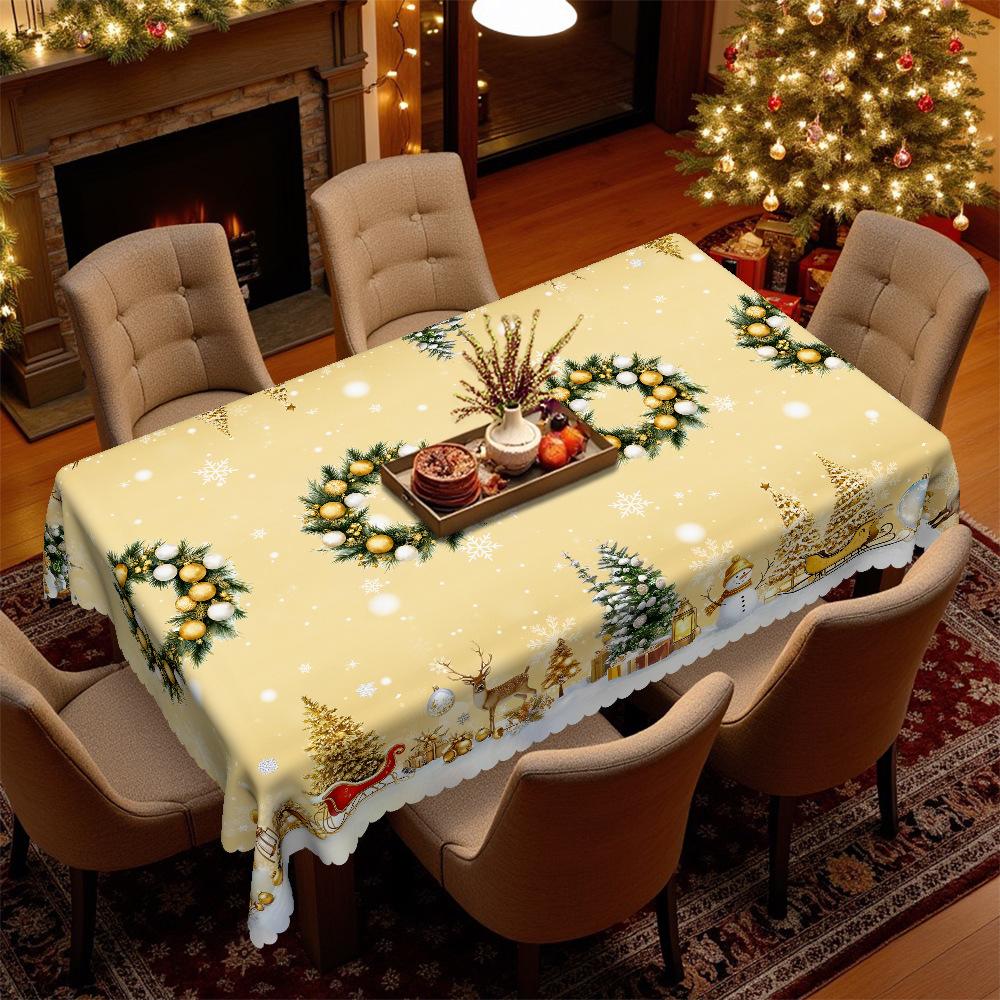 Christmas Tablecloth Waterproof, Round Tablecloth, Snowflake, Antler Decorative Tablecloth