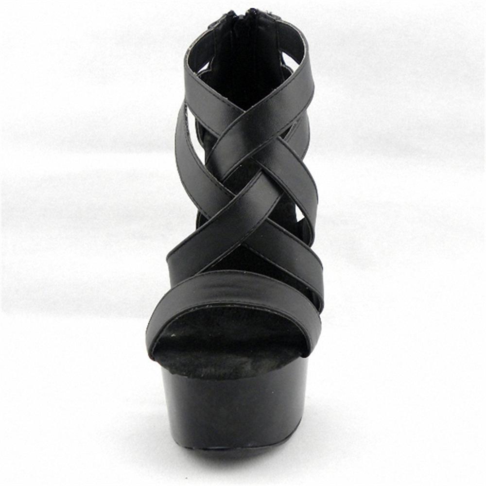 Rear zipper fish mouth black buckle shoes super high heel waterproof table 15CM fashion sandals summer