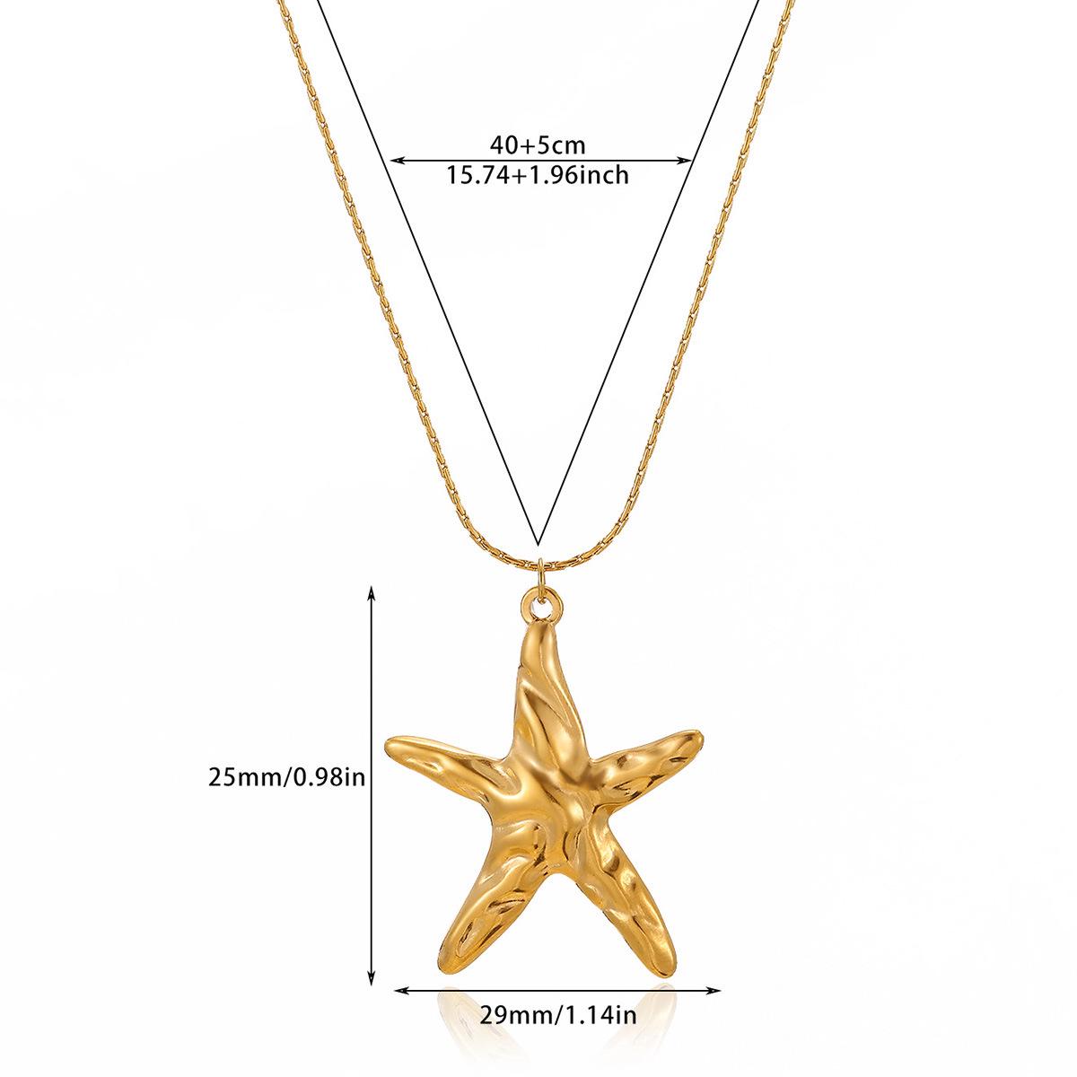 

Unique European and American Ocean Style Stainless Steel Necklace with Starfish, Seahorse, and Flower Pendants