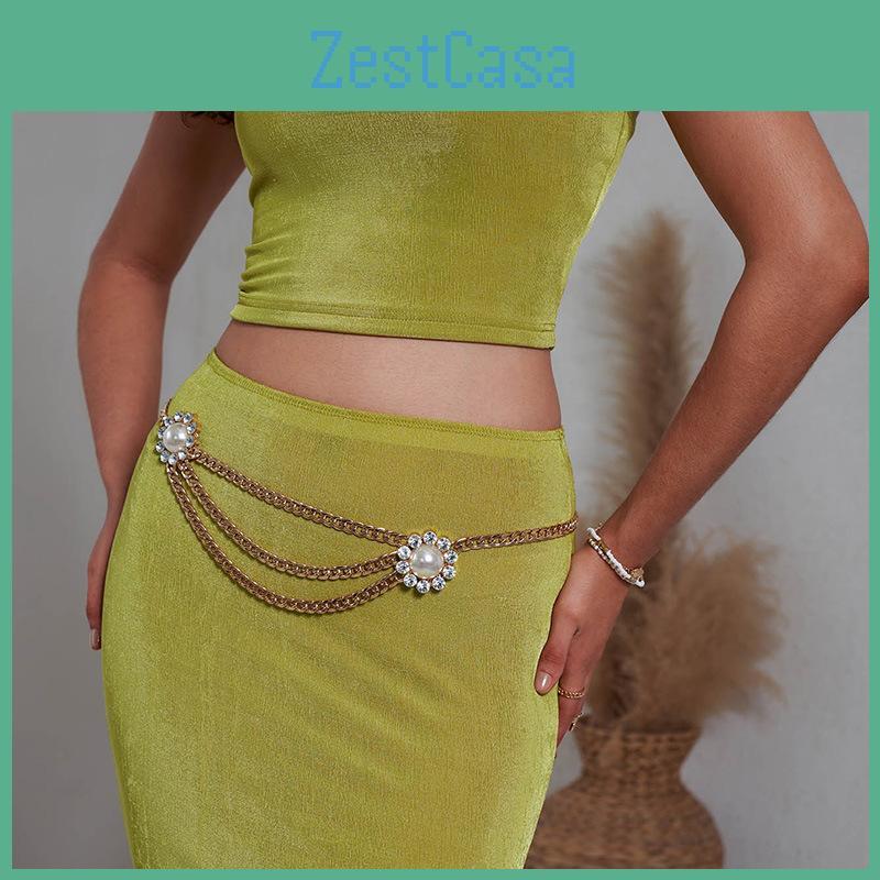 Womens Gold Waist Chain With Artificial Pearl Flower Elements For Autumn Fashion