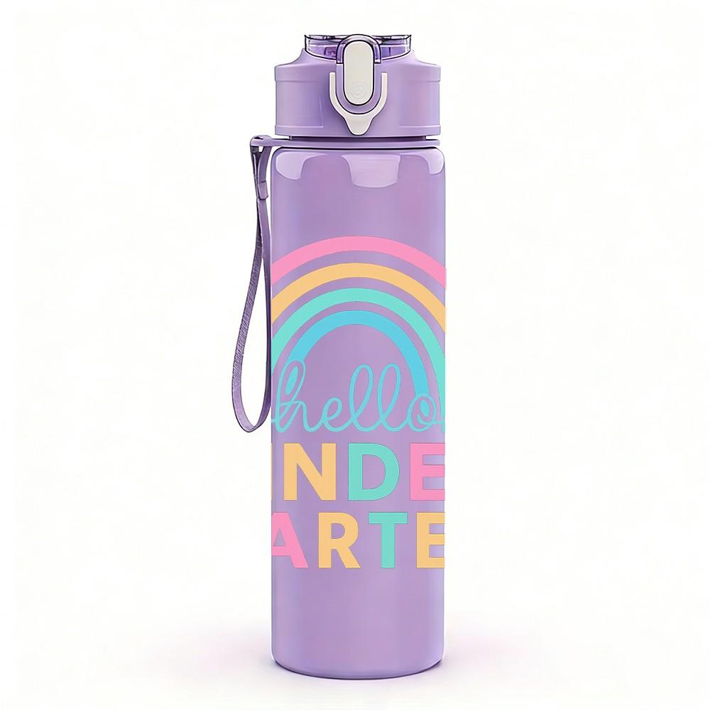1PC Little Kinder Garden Rainbow 750ml Color Plastic Sports Water Bottle Leakproof Flip Straw Lid Suitable for Sports Office Home Use