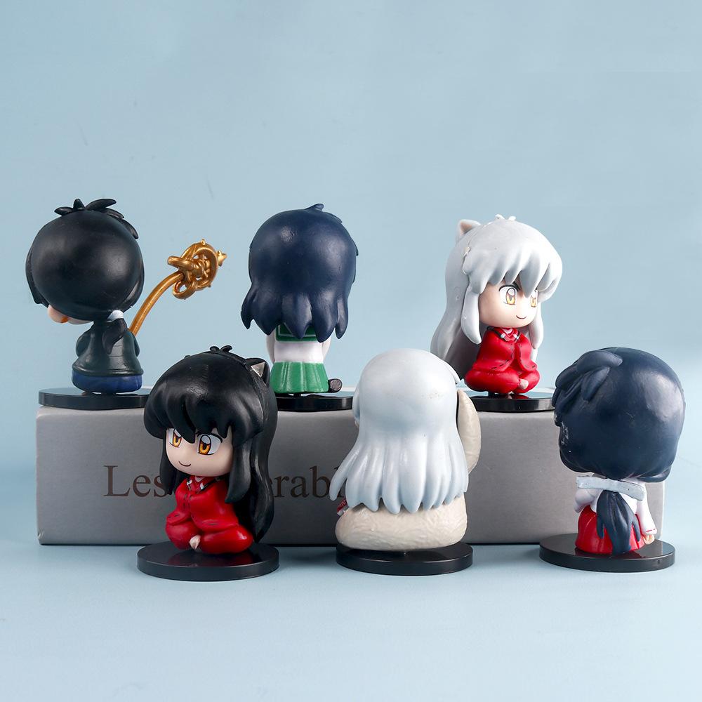 6 Teile/satz Cartoon Inuyasha Q Version Spielzeug Sesshoumaru Higurashi Kagome PVC Modell Anime Puppe Kinder Geschenk