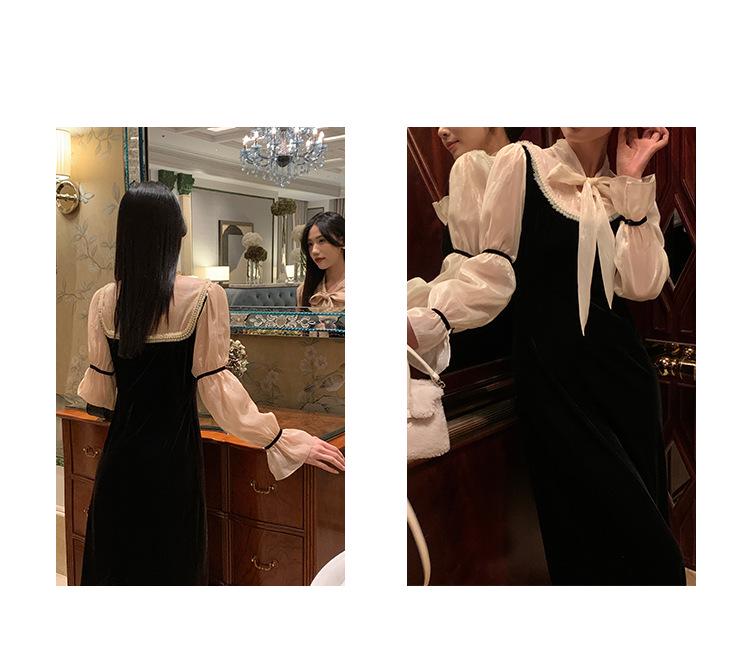 Elegantes Winterspitzen-Samtkleid - Falsches zweiteiliges langes Rock für Damen (Nicht erstattungsfähig)