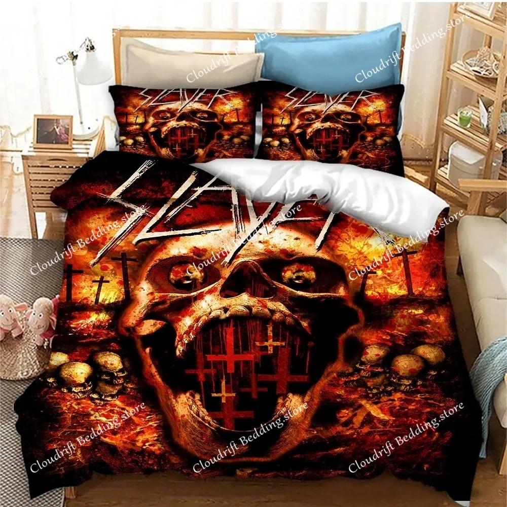 Slayer Heavy Metal Band Music Set povlečení,Povlak na přikrývku Souprava na přikrývku Povlak na polštář,King Queen Size Ložní souprava pro chlapce