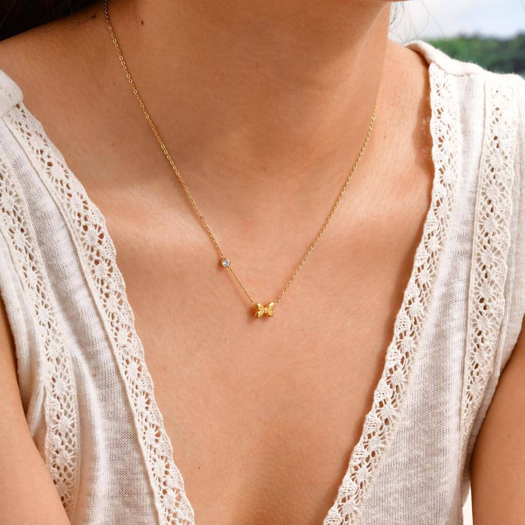 Wind Ladies Vacation Wind Stainless Steel Flat Cross Chain Bow Zircon Anklet Necklace Jc-238