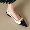 Women's Pointed Toe Color Block Sandals, Leather Comfortable Light Mouth Summer Shoes, Fashion External Flat Sandals