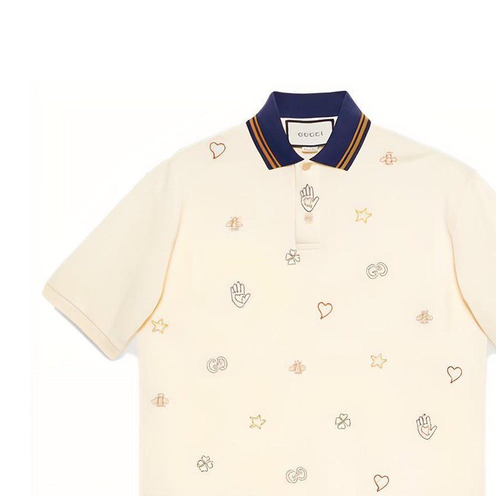 Gucci Polo Shirts Men's Ivory White Polo Collar Moderate 625320-XJCNY-9247