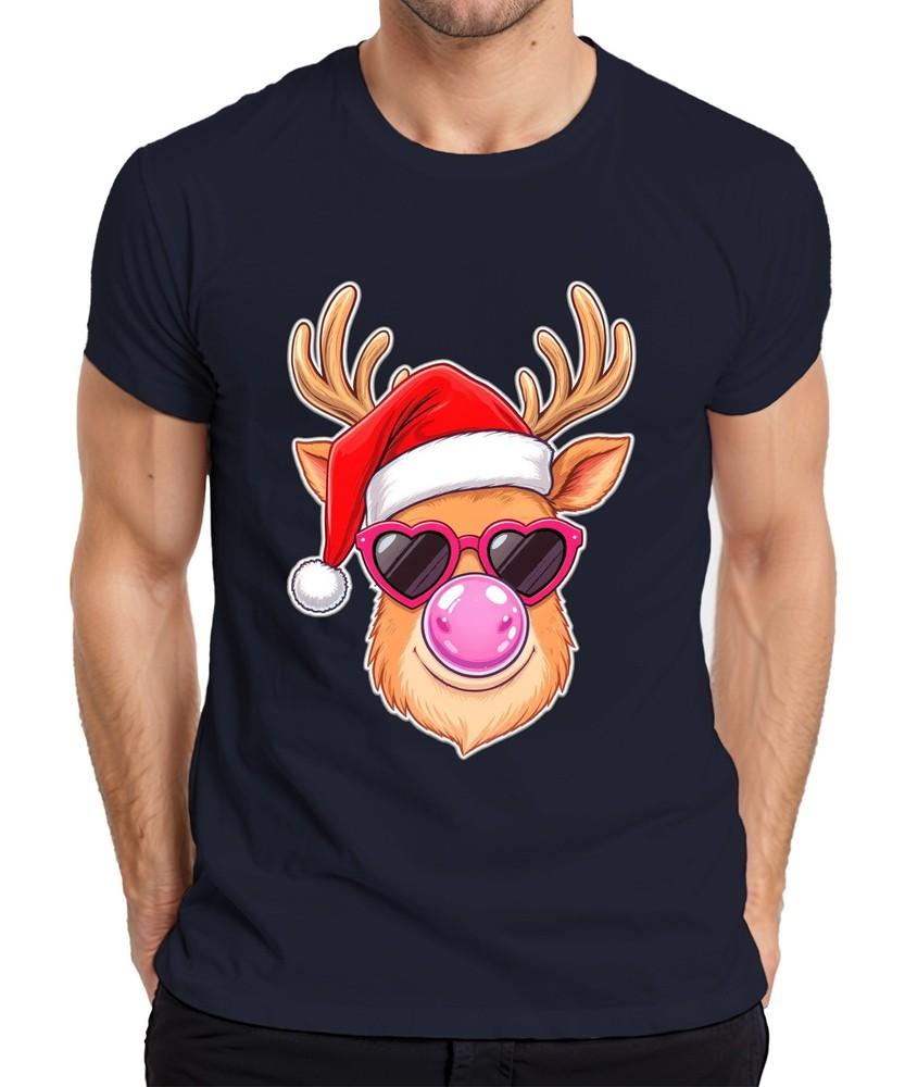 Christmas Reindeer Santa Hat Heart Sunglasses Bubblegum Funny Unisexs Tshirt S
