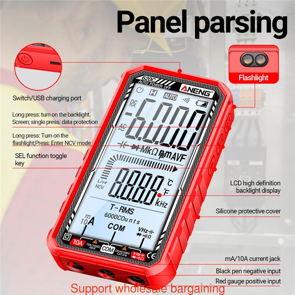 Multifunctional Digital Multimeter Ammeter AC DC Tester 6000 Counts Auto Range Voltmeter DCV ACV Resistance Temperature Measurement Digital Display