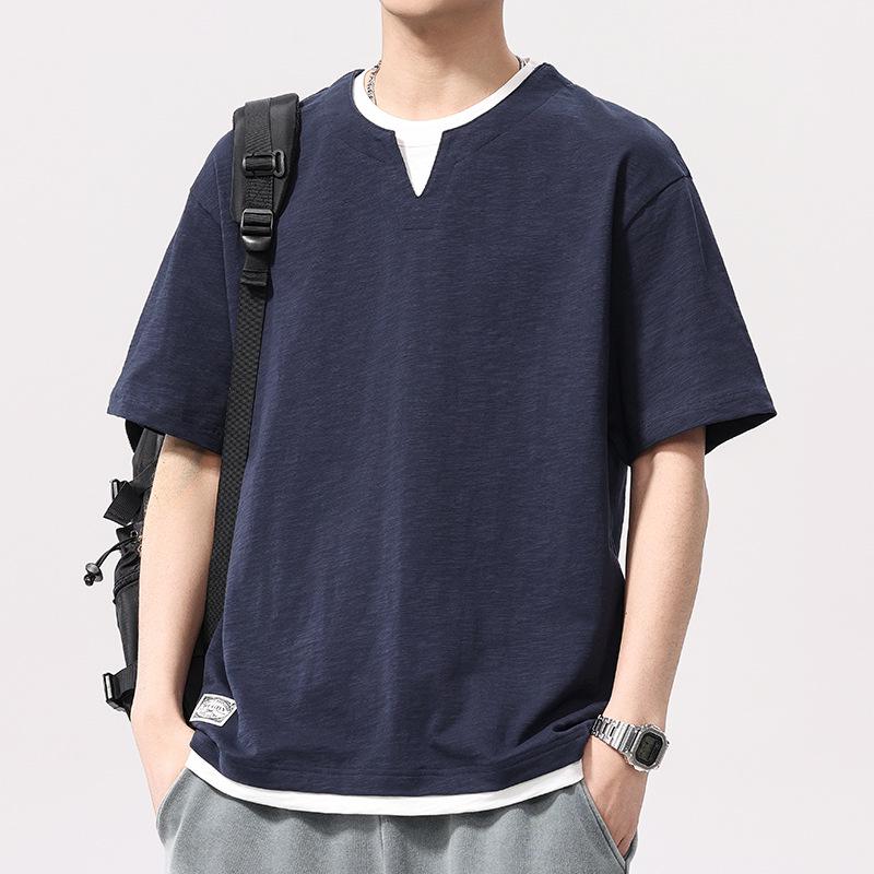 Men's Summer Two-In-One Bamboo Cotton Faux Layer T-Shirt