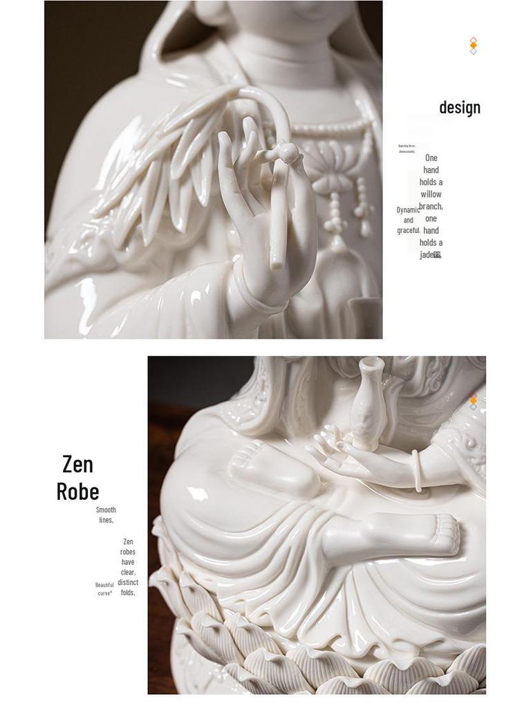 White Ceramic Lotus Guanyin Buddha Statue Incense Burner with Lamp for Home Decor