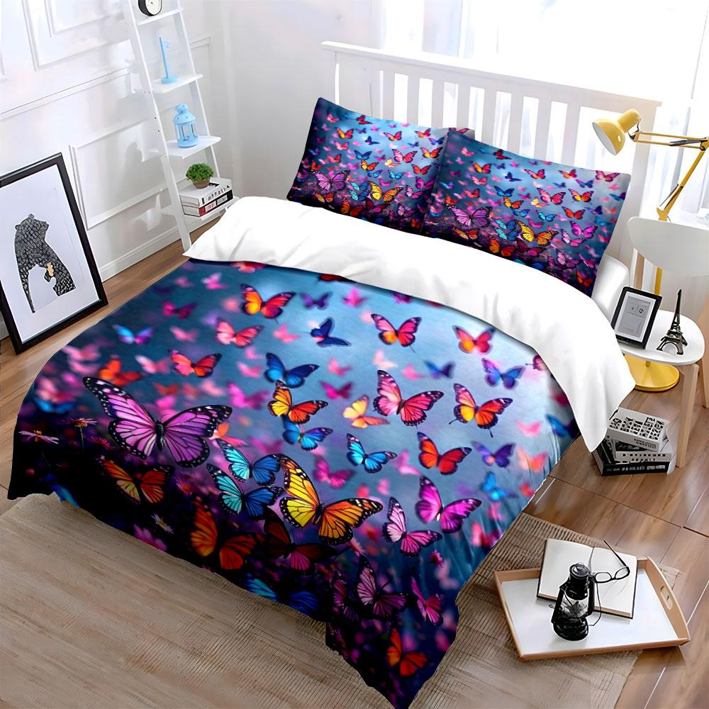 Colorful Butterflies In Flight Bedding Set For Kids Luxury Gift 3Pcs Digital Print Comforter Set Soft Comfortable Breathable