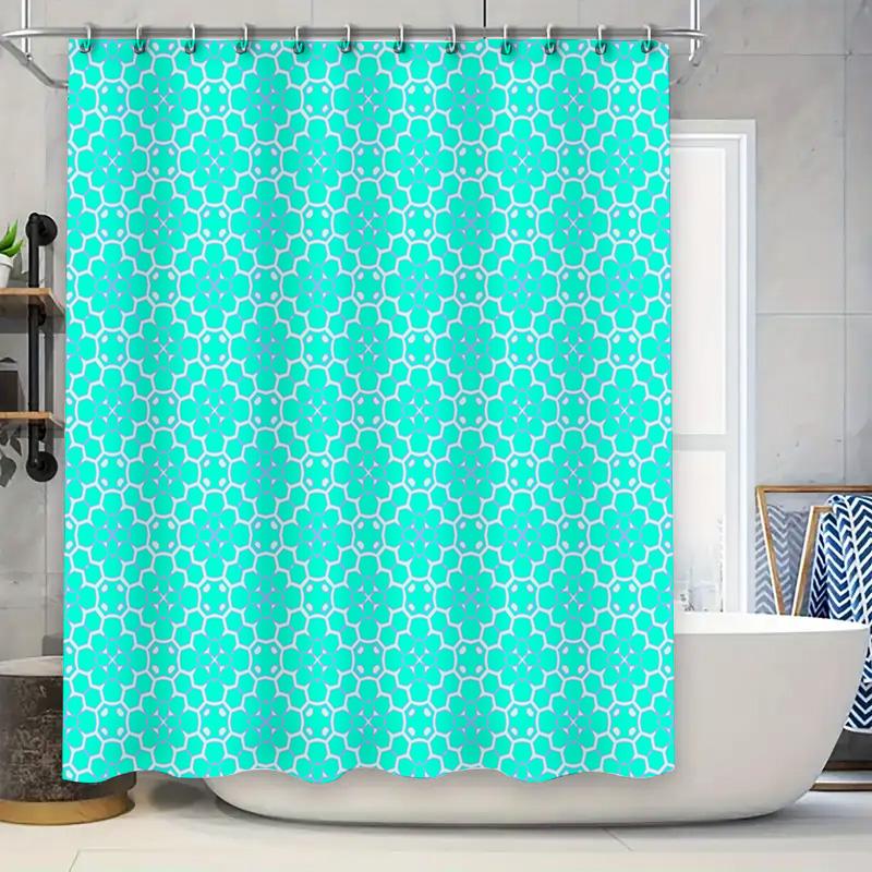 

Vibrant Blue White Floral Hexagon Shower Curtain Waterproof Home Decor Bathroom Accessory Solid Color Bath Mat Set For Kids Room W60H190(CM)-1 Pcs